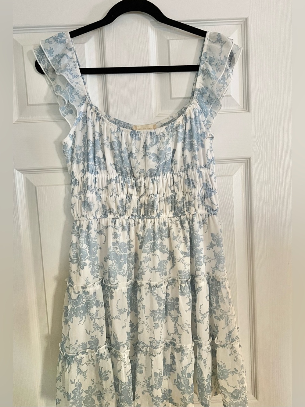 Altar'd State White and Light Blue Floral Ruffle Tiered Sundress